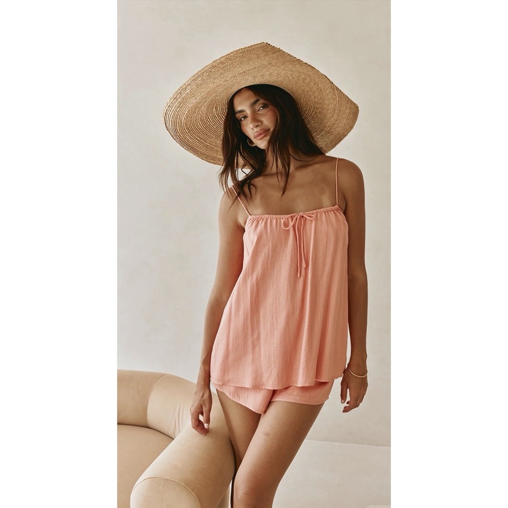 SABO SKIRT Women Size US12 Jetta Lined Shorts Set Peach Lounge Resort Wear Flowy